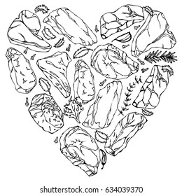 Vector heart of meat steaks outline