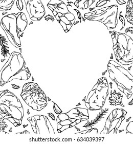 Vector heart of meat steaks outline