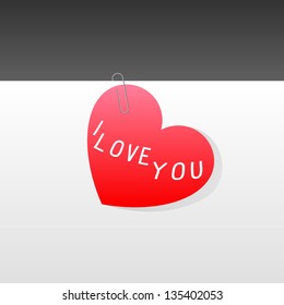 Vector heart note with paper clip and i love you text