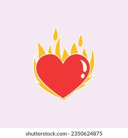 Vector heart on fire, isolated on white background. heart in flame, in flat design. vector illustration