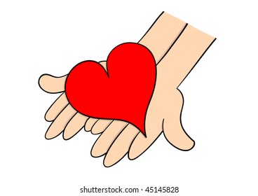 Vector heart on the hands isolated on the white