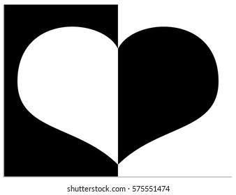 Vector heart, one half of which is created using the negative space and the other is created from a positive space.