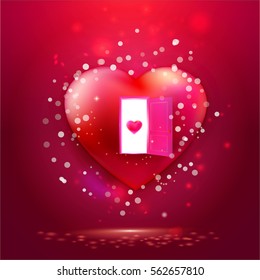 Vector heart with open door and small heart inside. Valentines Day Holiday background. Vector illustration.