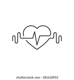 Vector heart outline, dumbbells and a cardiogram. Icon symbolizing health and sport. Lifestyle. Line art