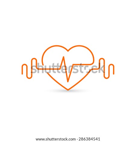 Vector heart outline, dumbbells and a cardiogram. Icon symbolizing health and sport. Lifestyle. Line art