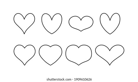 Vector heart outlines. Heart symbol collection. Simple heart illustration set.
