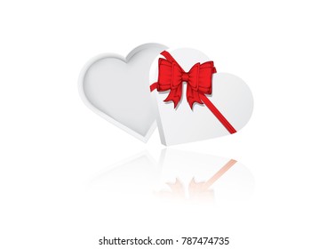 Vector, Heart paper box template with red ribbon isolated on white background. Valentine's day theme, Love iconic, Ideas for gift, art, design, decoration, EPS10.