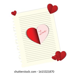Vector : Heart paper on red background