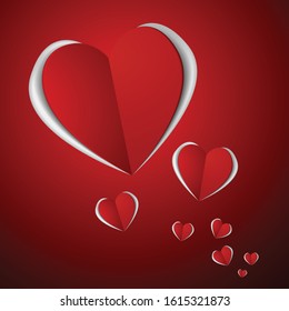 Vector : Heart paper on red background