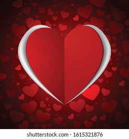 Vector : Heart paper on red background