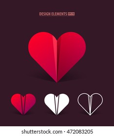 Vector heart paper origami logo icon