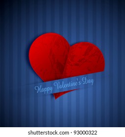 corazón vectorial del papel Día de San Valentín, en un fondo de rayas azules