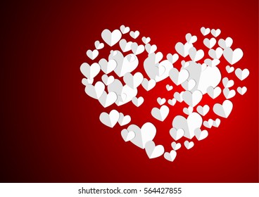 Vector : Heart papers on red background