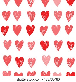 Vector heart pattern. Red and white. Seamless.