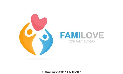 Vector heart and people logo combination. Cardiology and family symbol or icon. Unique union, embrace, connect, team and community logotype design template.