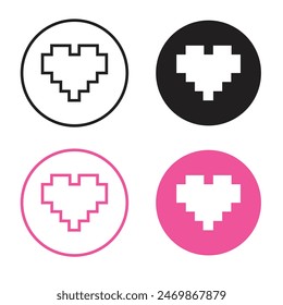 Vector Heart Pixel In Circle Set