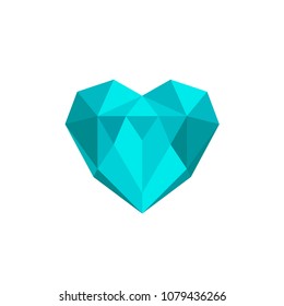 Vector Heart in Polygon style. Blue Geometric Heart Logo. Illustration Colorful Faceted Heart. Design for post card, logo, business card and for valentines day. Crystal Diamond.