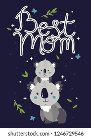 Vector heart print with lettering Best mom and koalas family for Happy Mothers day