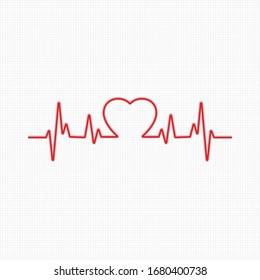 Vector heart pulse on white background. Light Abstract Technology background for computer graphic website and internet. red heart beats cardiogram