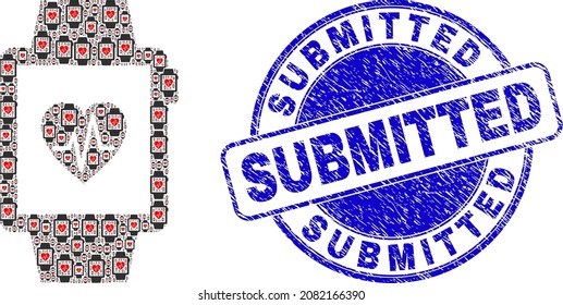 Vector heart pulse tracker icon composition is done of random recursive heart pulse tracker elements. Submitted grunge blue round stamp seal. Recursion collage for heart pulse tracker icon.