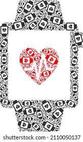Vector heart pulse tracker icon collage. Heart pulse tracker collage is created from randomized recursive heart pulse tracker icons. Recursive mosaic from heart pulse tracker icon.
