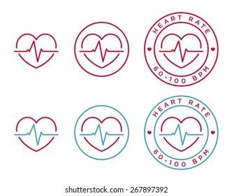 Vector heart rate icons in linear style 