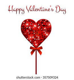 Vector heart with red glitter stars, lights, sparkles isolated on white background. Valentine's Day Romantic Backdrop