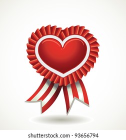 Vector heart red label with ribbons.