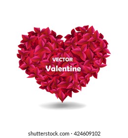 Vector heart with red leaves. Vector illustration. Vector design.