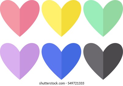Vector heart in red, yellow, green, purple, blue and grey color, valentines day. 
