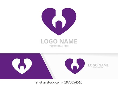 Combinación del logotipo de reparación y corazón vectorial. Plantilla de diseño de logotipo de atención de servicio exclusiva.