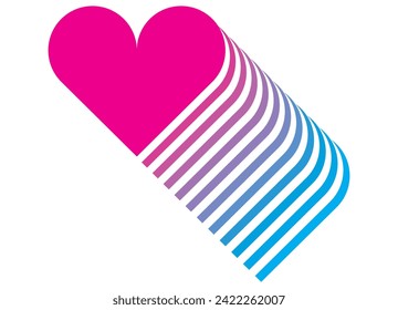 Vector heart in retro style. Striped pattern in neon colors. Valentine's Day pattern. Design element. Symbol of love. Windy background. Disco