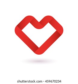 Vector Heart Ribbon Origami Logo Design Template. Valentine day icon
