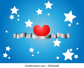 vector heart ribbon and stars background