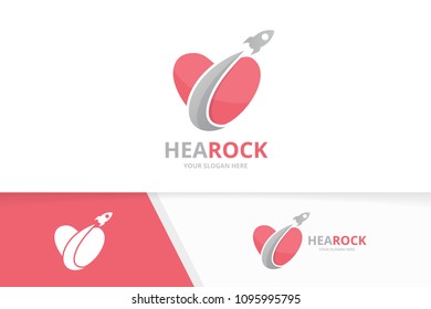 Vector heart and rocket logo combination. Love and airplane symbol or icon. Unique romantic and flight logotype design template.