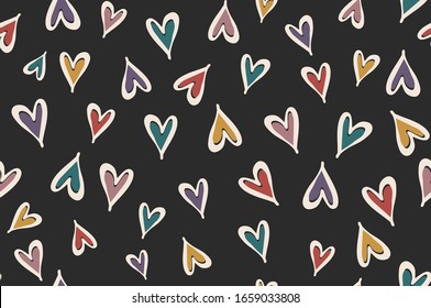 Vector Heart Seamless Pattern  Two  Directional Surface Design  Multicolor Dark Background  