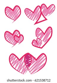 Vector - heart vector set handraw 5 styles