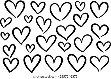 Vector heart set, line art doodle illustration, cartoon simple minimalist clip art collection