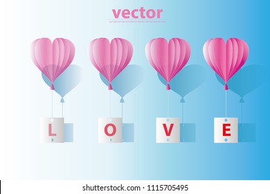 vector heart shape balloon tie the paper write text love