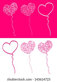 Vector heart shape balloon in tree style.