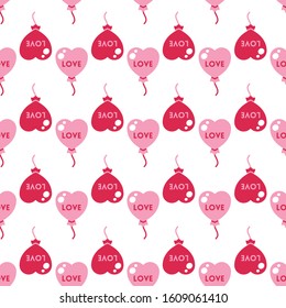 Vector heart shape baloon with text seamless pattern background on white surface