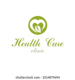 Vector heart shape composed with green leaves. Restoring to health conceptual logo for use in medical treatment organizations.