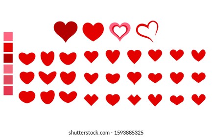 Vector heart shape of different types with color pallets, illustration design elements.
