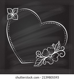 Vector heart shape dotted frame with floral decoration