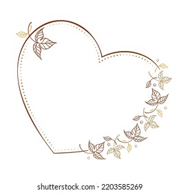 Vector heart shape dotted frame. Autumn leaves decoration