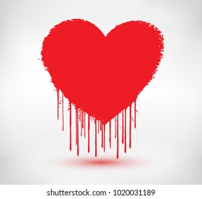 Vector heart shape.Red heart with drips.