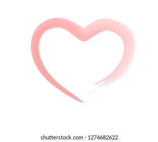 Vector Heart shape frame with brush painting isolated on white background - hand drawn design for Valentine's day web icon, symbol, sign, romantic wedding, love card