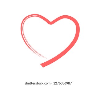 Vector Heart shape frame with brush painting isolated on white background - hand drawn design for Valentine's day web icon, symbol, sign, romantic wedding, love card