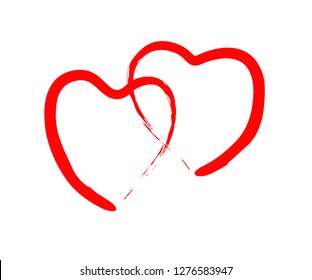 Vector Heart shape frame with brush painting isolated on white background - hand drawn design for Valentine's day web icon, symbol, sign, romantic wedding, love card