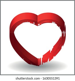 Vector Heart shape frame with brush painting isolated on white background. Valentines day elements.